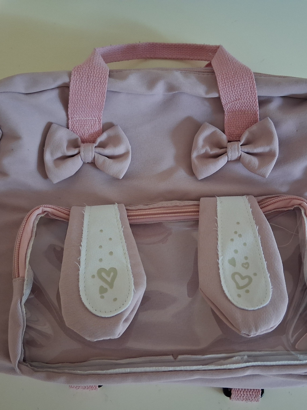Pink Bunny Bow Small Crossbody Satchel, Zip/Snap, Detachable Adjustable Strap